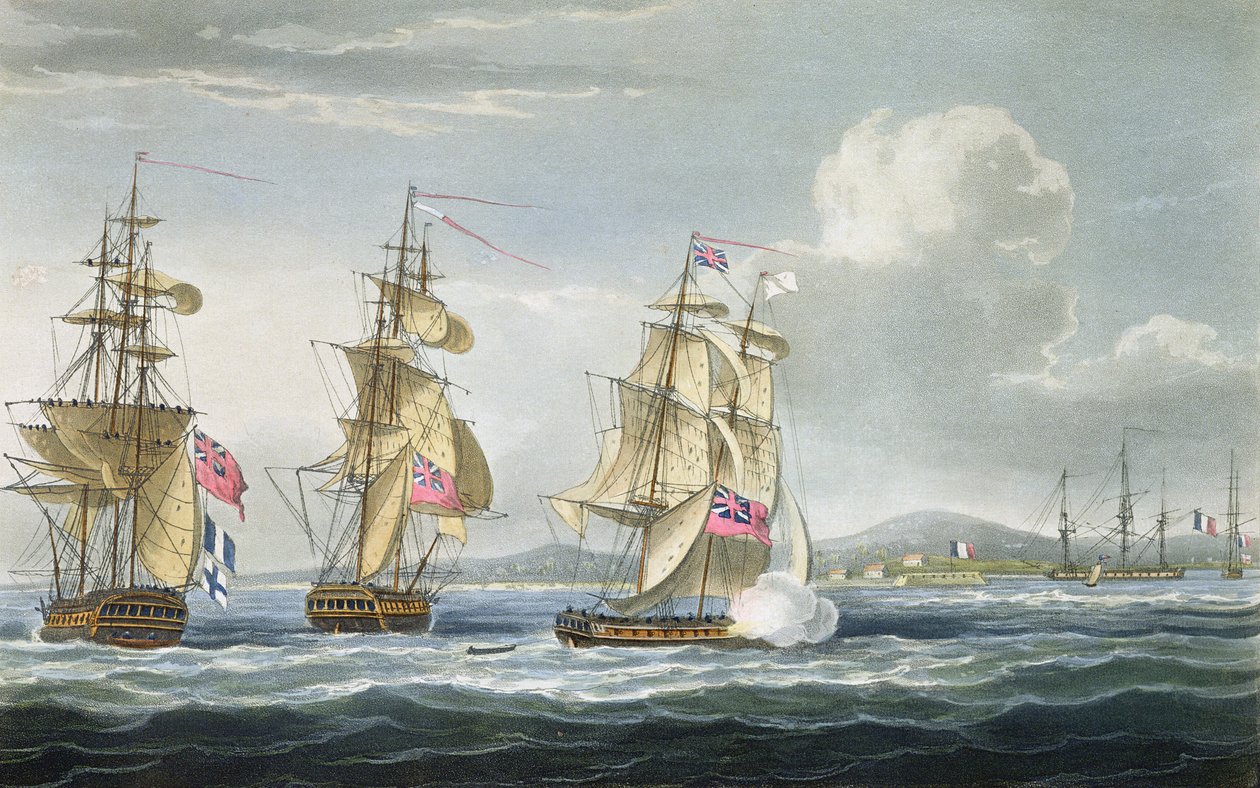 1820年に出版されたJ.ラルフによる「イギリスの海軍の年代学」のためにT.サザーランドによって彫刻されたタマタベの砦の降伏 作： トーマスウィットコム