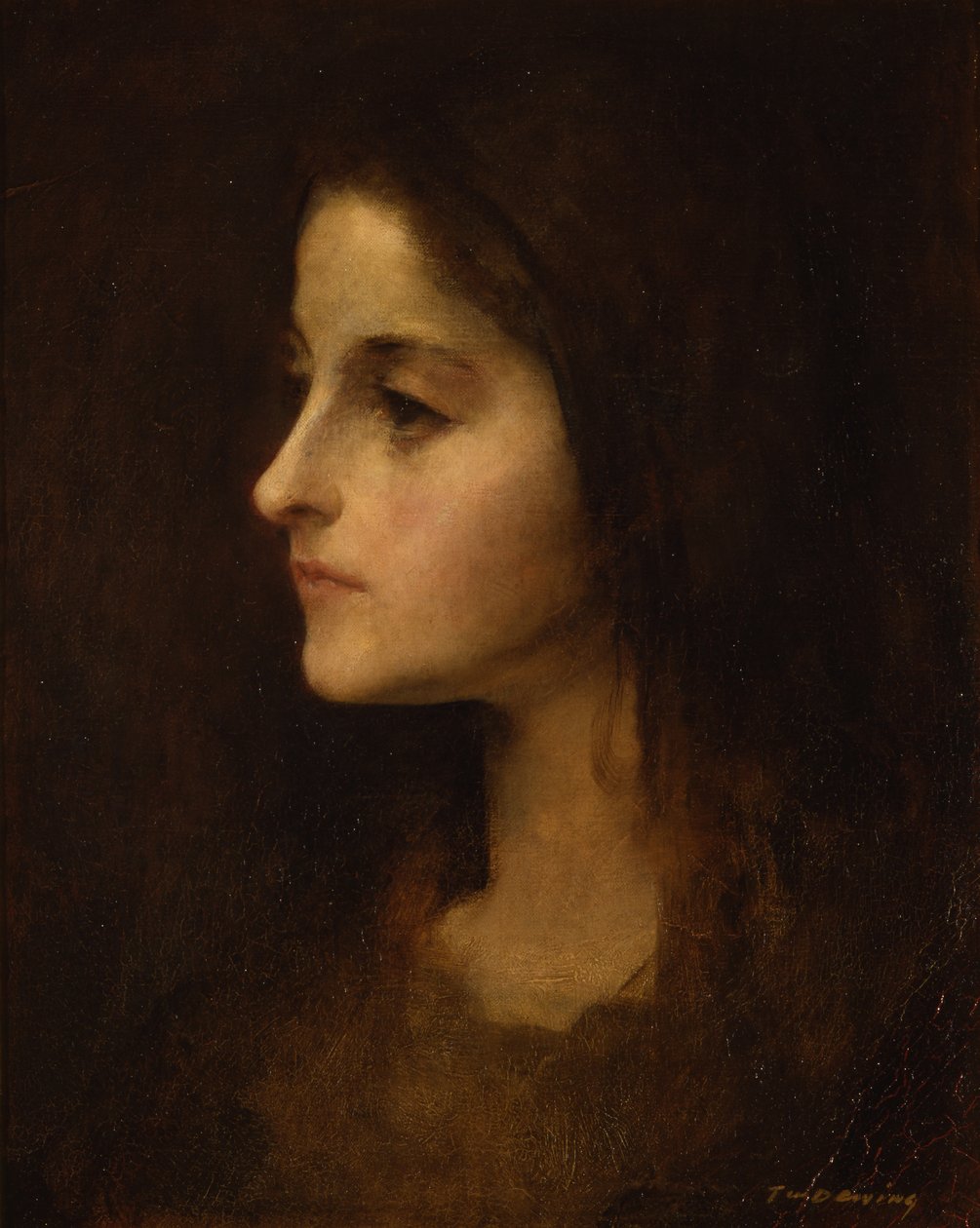 若い少女の肖像、c.1890 作： トーマス・ウィルマー・デューイング