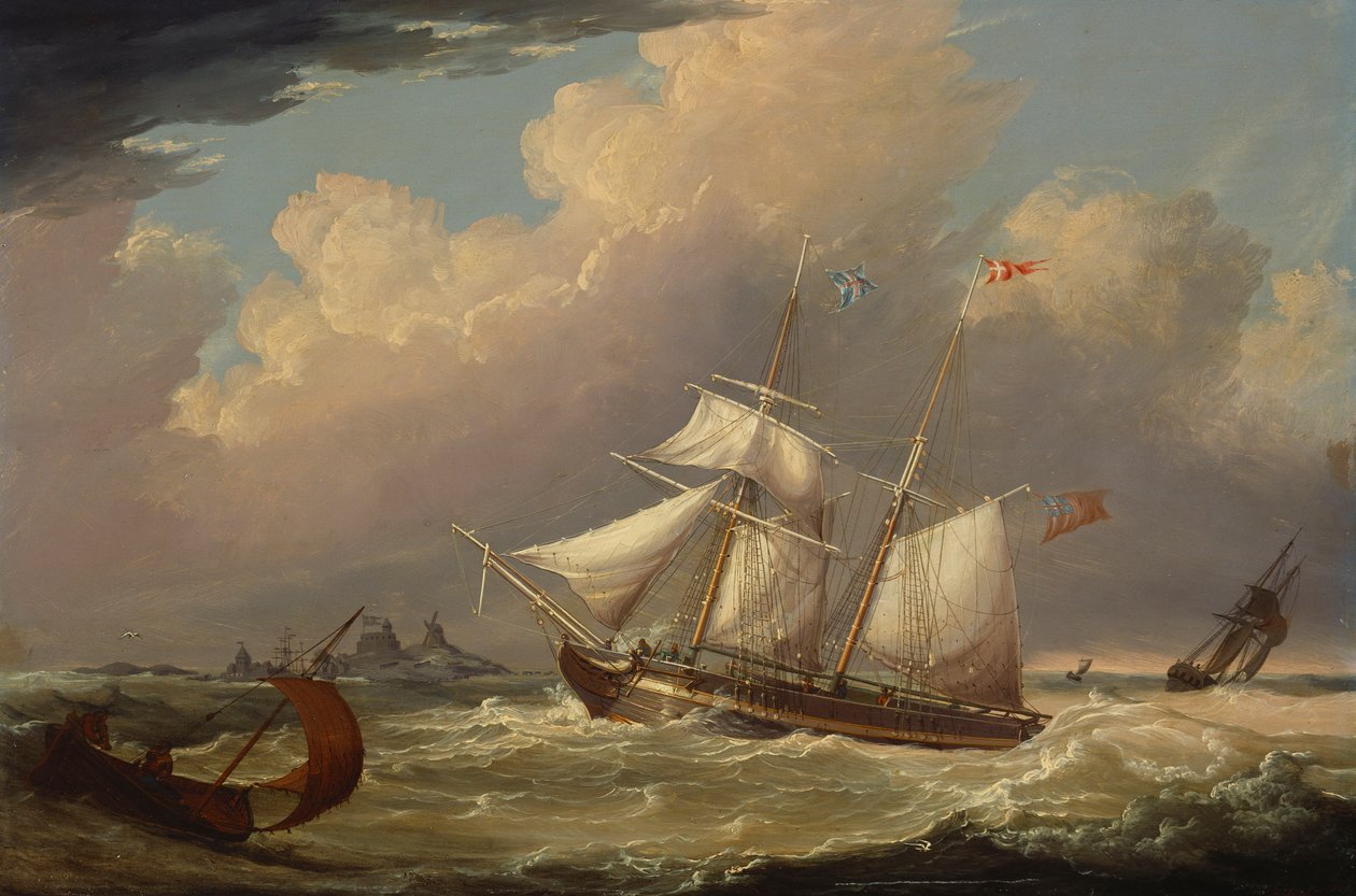 1828年にドイツのエルベ川に入るイギリスの旅団「ガイド」 作： トーマス・A・ビンクス