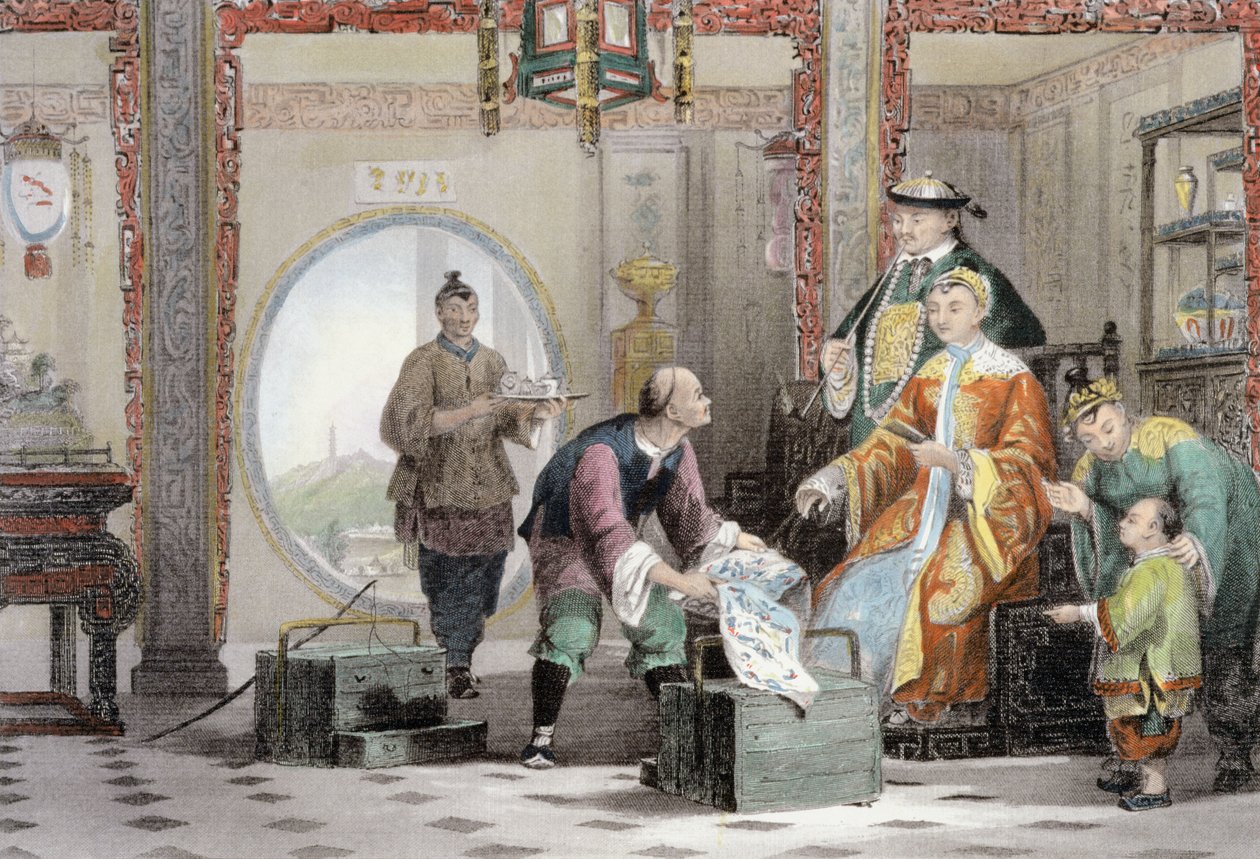 George Newenham Wright（c.1790-1877）1843の「中国の一連の景色」からの南京近くのマンダリンの家のアパート 作： トーマス・アロム