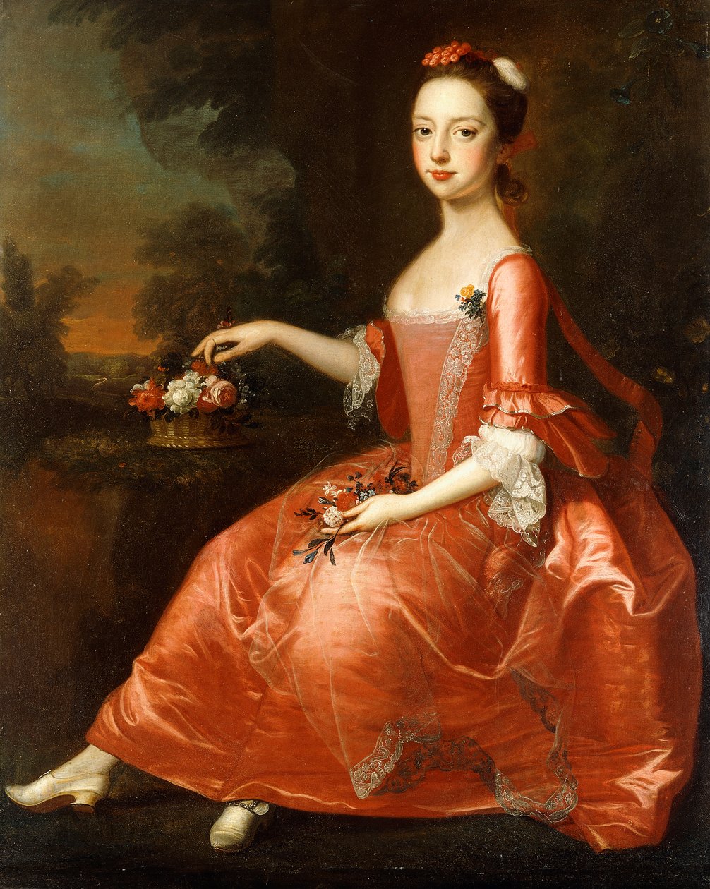 人物画 赤いドレスの女性 赤いドレスを着たフルレングスの若い女性の肖像画