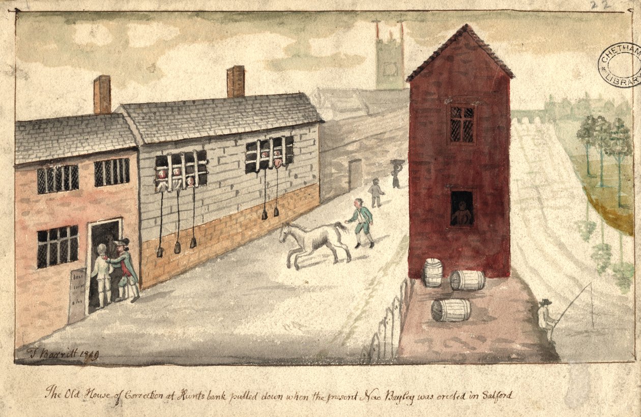 House of Correction、マンチェスター、1819年（紙にペンとインクとトイレ） 作： トーマス・バリット