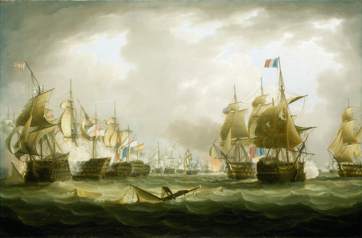 トラファルガーの海戦、1805年10月21日、戦闘開始、19世紀初頭（油彩・カンヴァス） 作： トーマス・バターズワース