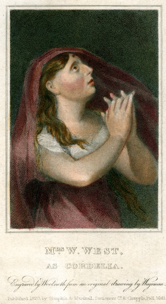 コーデリアとしてのWウェスト夫人、1820年。 作： トーマス・チャールズ・ウェイジマン