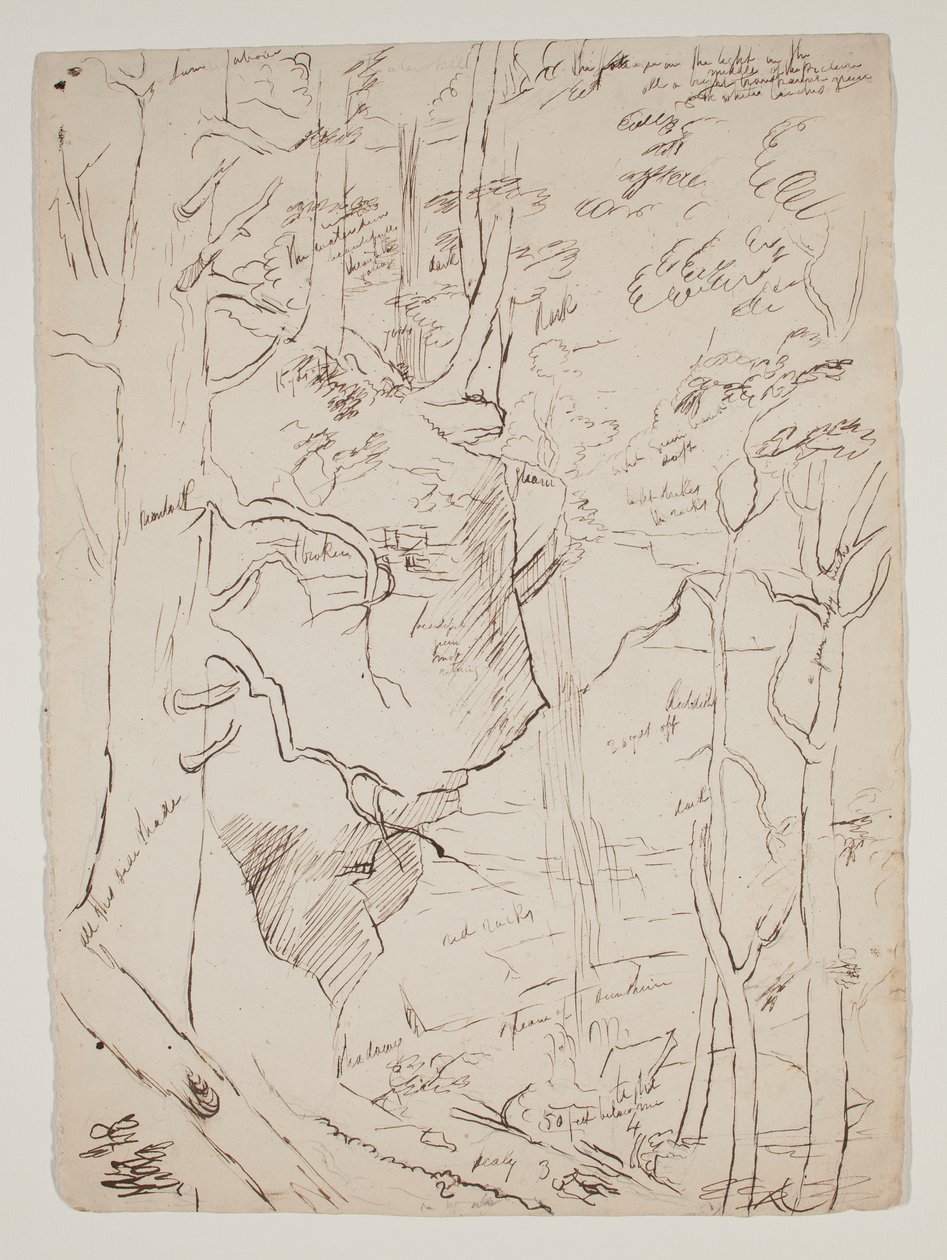 Kaaterskill Falls、c.1801-48（ペンと茶色のインク） 作： トーマス・コール