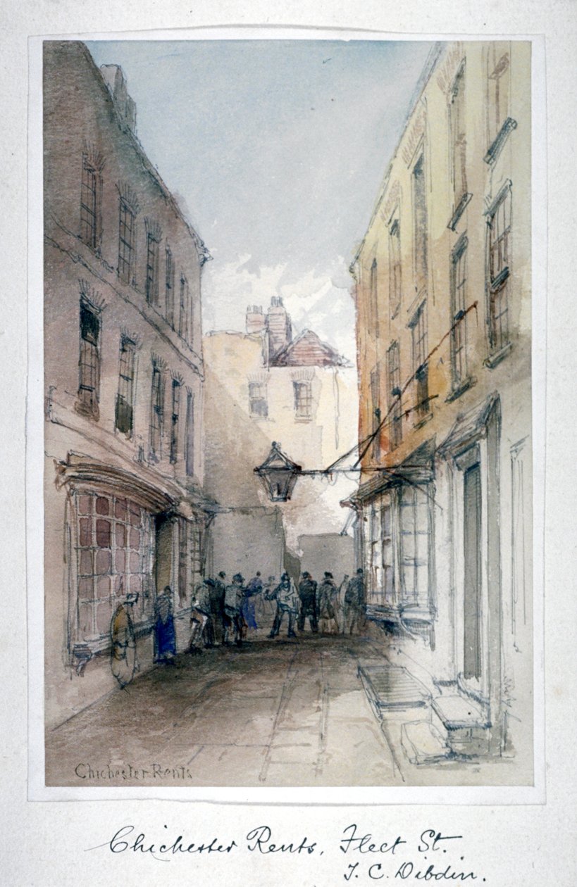 Chichester Rents、Fleet Street、City of London、c1850 で表示。 作： トーマス・コルマン・ディビン