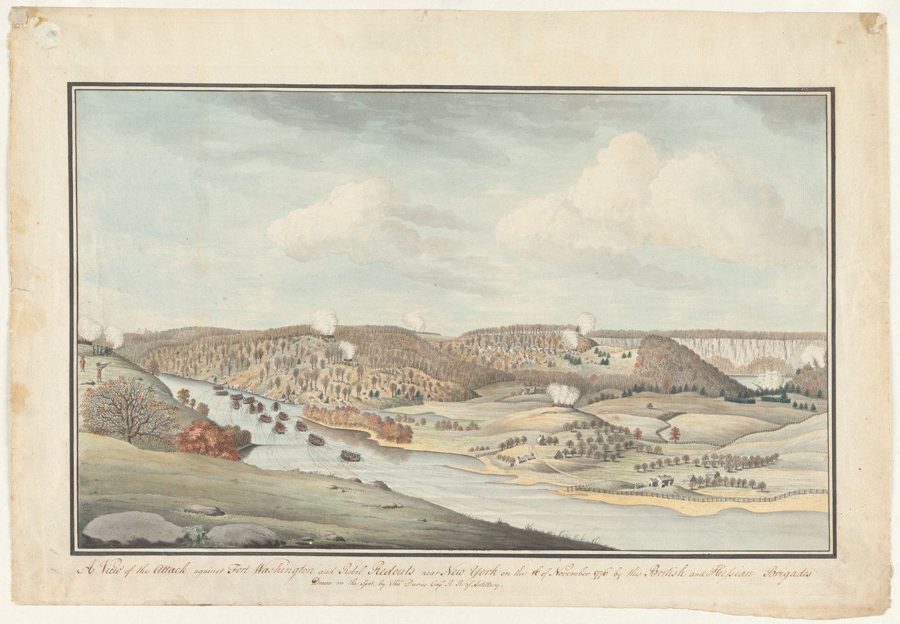 ワシントン砦に対する攻撃、1776-1812年頃（水彩画） 作： トーマス・デイビス