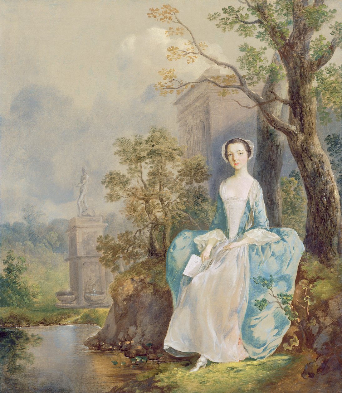 公園に座っている本を持った少女、1750年頃（帆布に油彩） 作： トーマス・ゲインズバラ