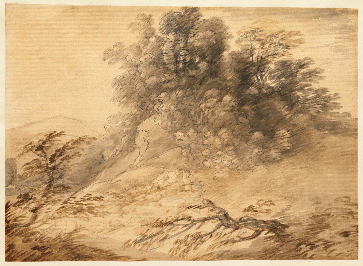 Landschaft mit einer Baumgruppe auf einem Hügel 作： トーマス・ゲインズバラ