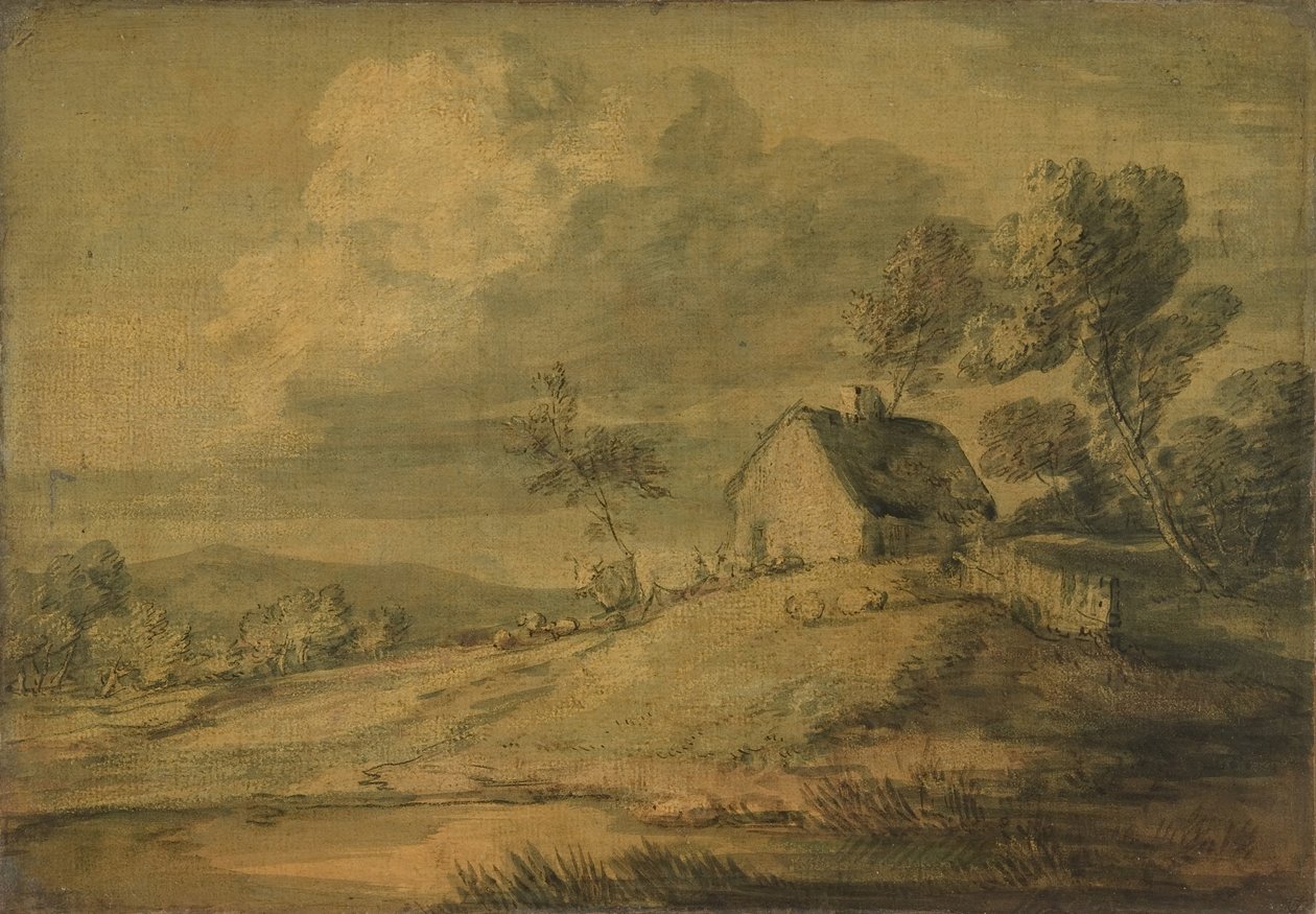 コテージ、牛、羊のいる樹木が茂った風景、カリフォルニア州。 1770年。 作： トーマス・ゲインズバラ