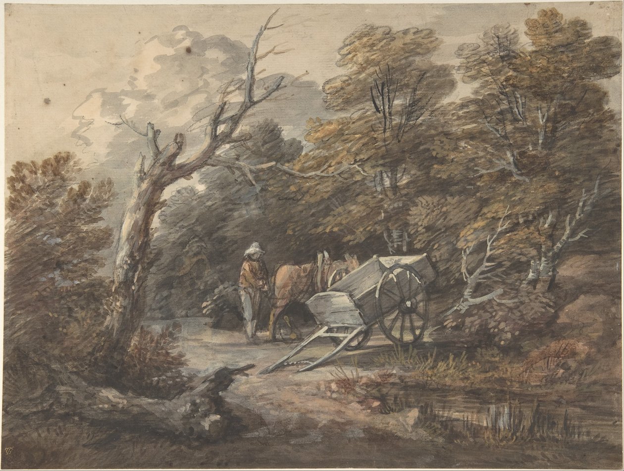 農民、馬、荷車のいる森の情景 作： トーマス・ゲインズバラ