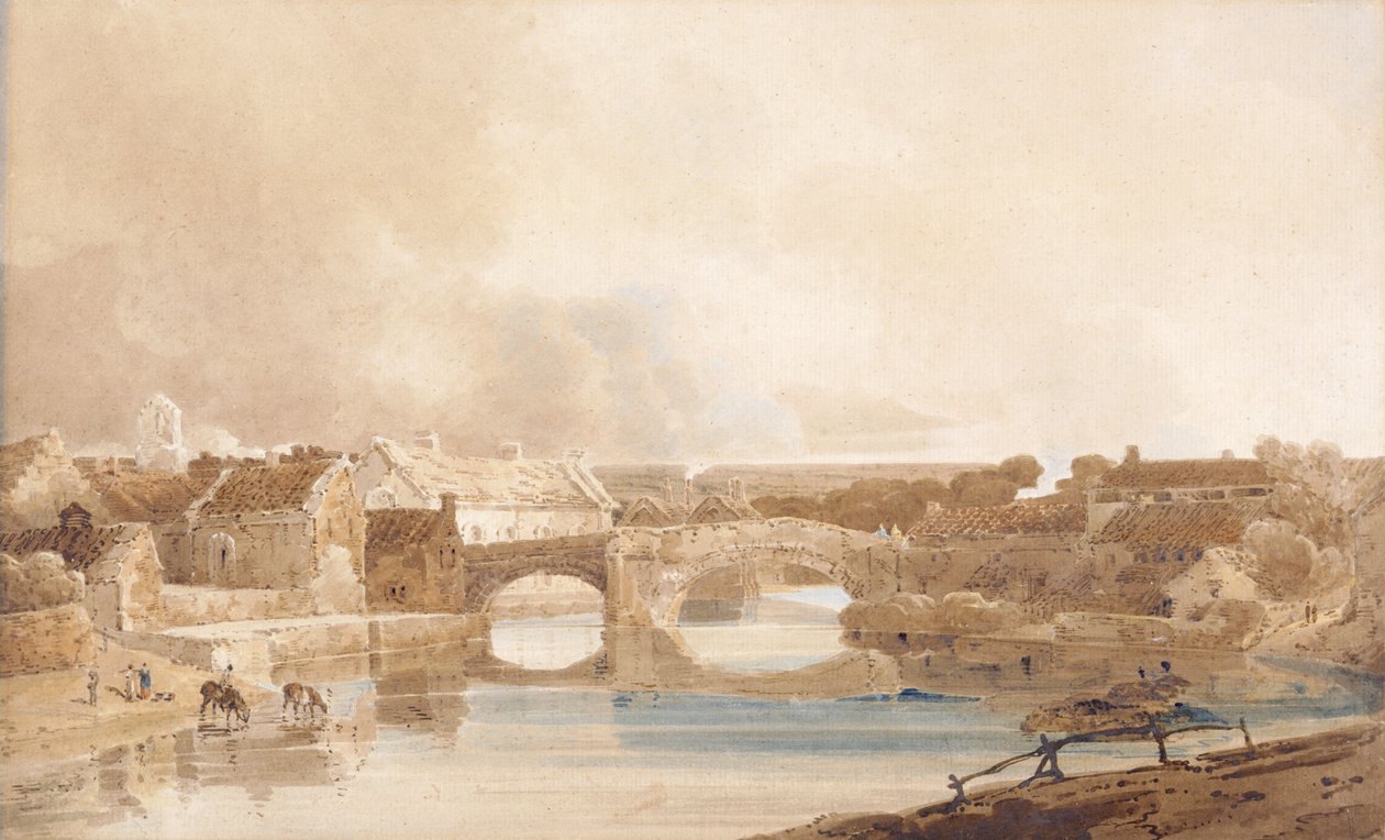 モーペス橋、ノーサンバーランド、1801年頃（紙に鉛筆と水彩画） 作： トーマス・ガーティン
