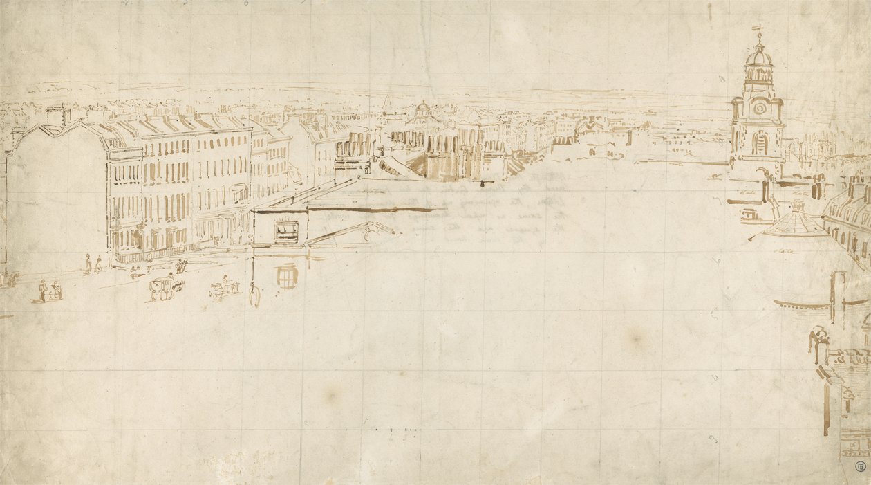 Eidometropolisのスケッチ、c.1801（紙にインク） 作： トーマス・ガーティン