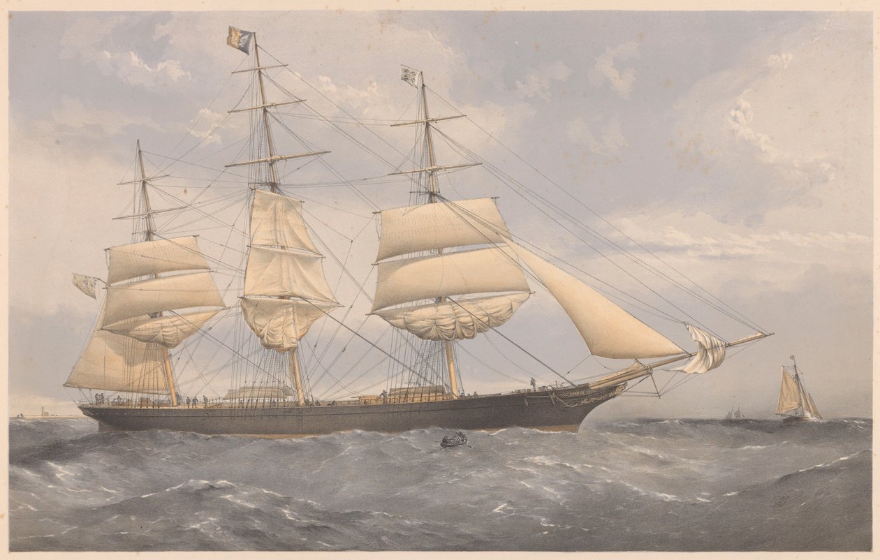 クリッパー船ノーマン・コート号 1868-74年頃（カラーリトグラフ、グラファイト） 作： トーマス・ゴールズワース・ダットン