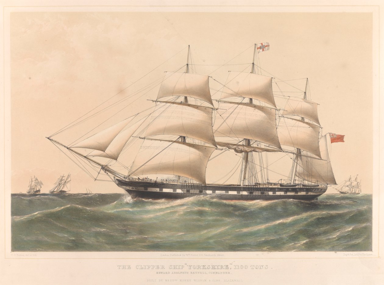 クリッパー船ヨークシャー号1100トン、1857-60年頃（彩色リトグラフ） 作： トーマス・ゴールズワース・ダットン