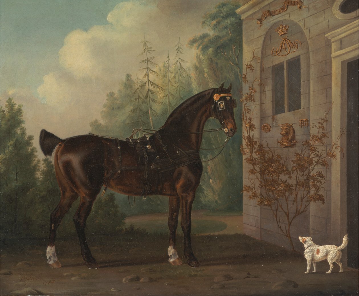 Cavalo de Carruagem Dark Bay de Lord Abergavenny com um Terrier 作： トーマス・グーチ