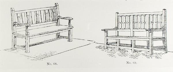 1900年に出版されたThomas Mawsonの「The Art and Craft of Garden Making」に掲載されたガーデンベンチ（彫刻）（モノクロ写真） 作： トーマス・ヘイトン・モーソン