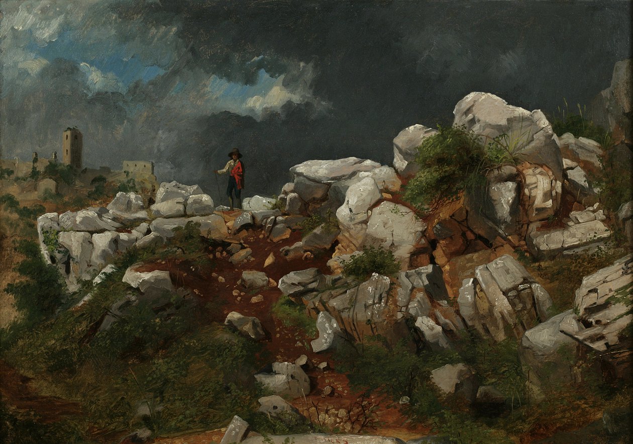 イタリアの風景（紙に油彩、版画ボードにマウント） 作： トーマス・ヒックス