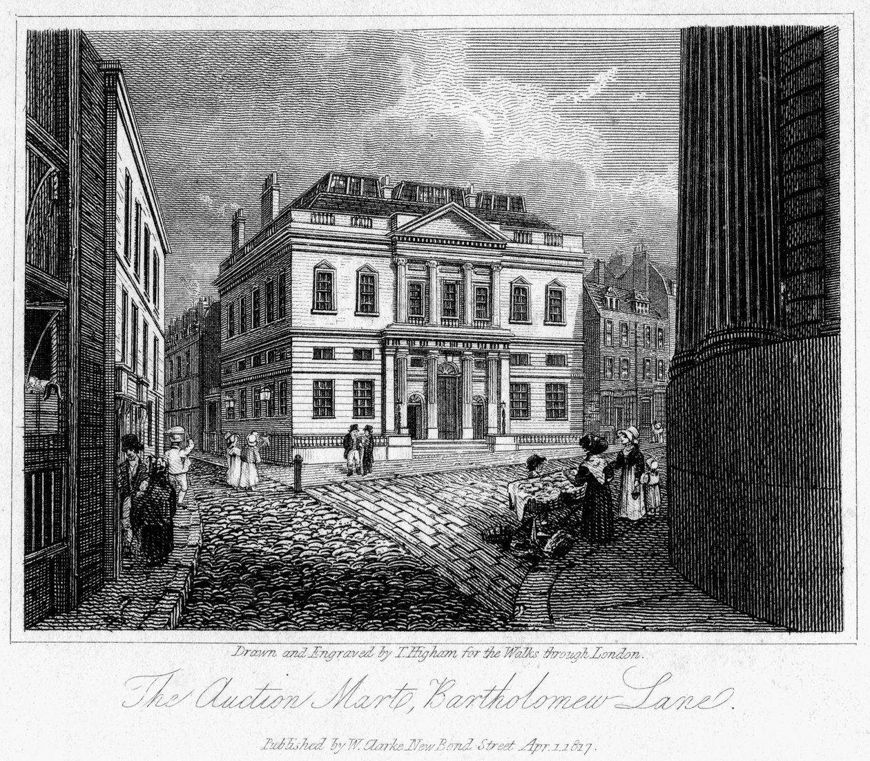 1817年ロンドン市のオークションマート、バーソロミューレーン。 作： トーマス・ハイアム