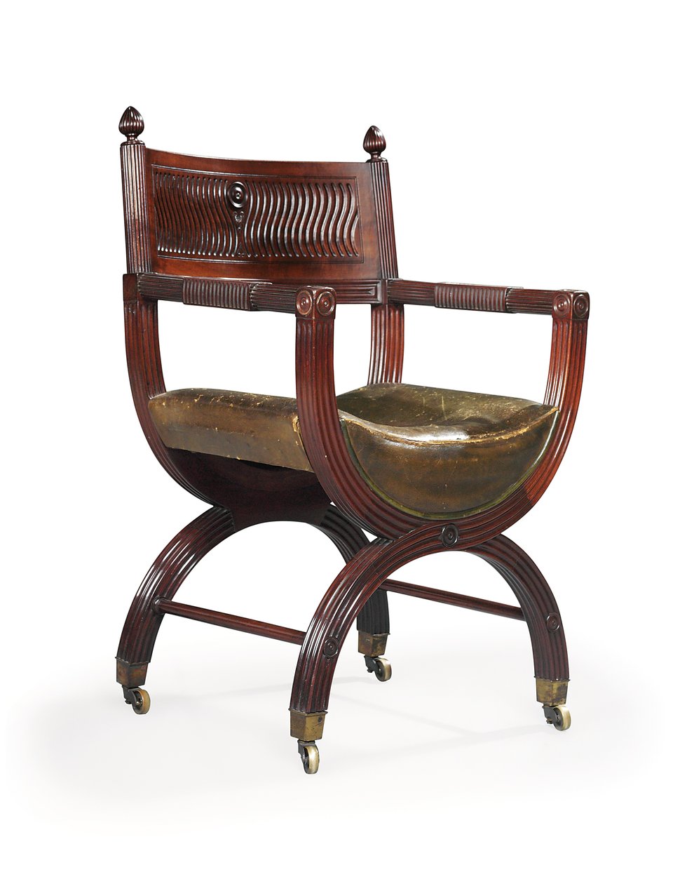後期ヴィクトリア朝のマホガニー製Xフレームアームチェア、トーマス