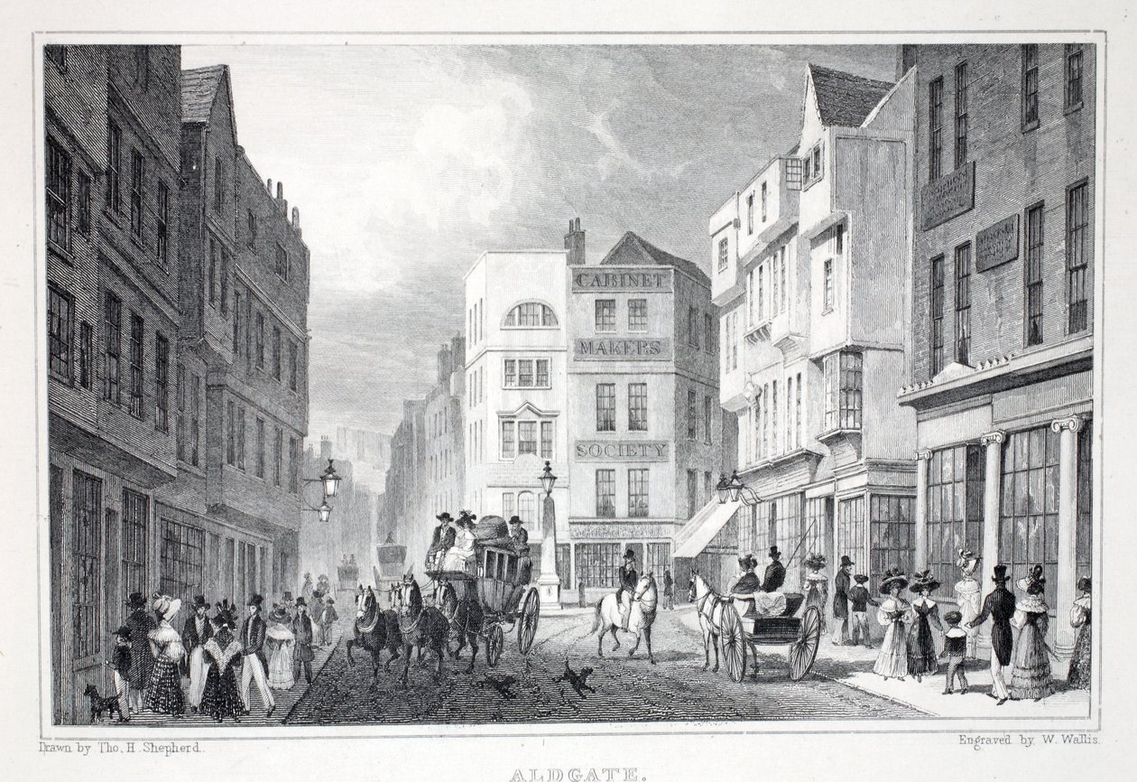 Aldgate、「ロンドンと19世紀の環境」パブから。 Jones und Co.、1827-1829 作： トーマス・ホスマー・シェパード