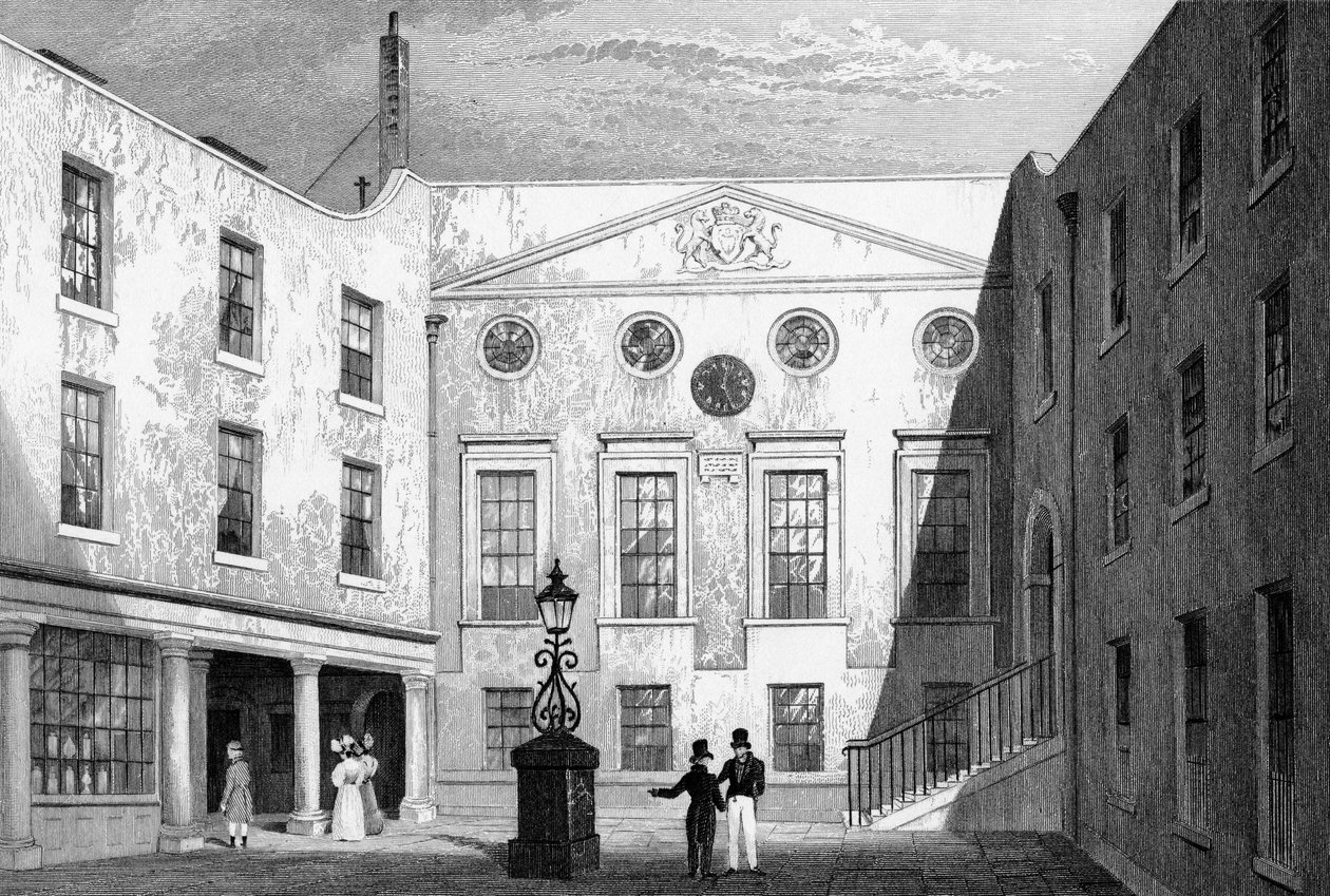 1831年にJ.ヒンクリフによって彫刻された薬剤師の館、巡礼者聖、ブラックフライアーズ 作： トーマス・ホスマー・シェパード