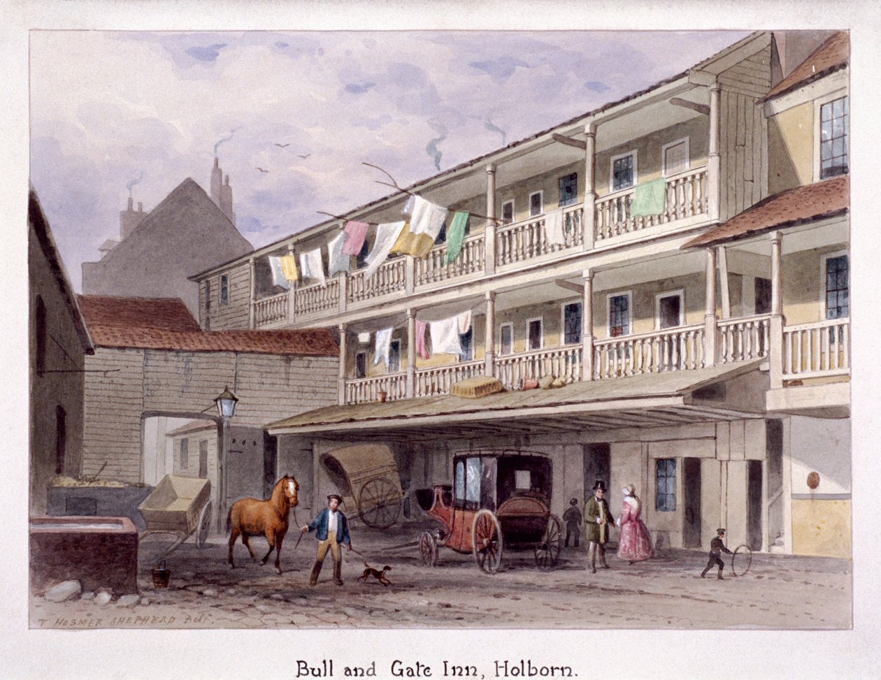 Bull and Gate Inn、ホルボーン、ロンドン、c1850 作： トーマス・ホスマー・シェパード
