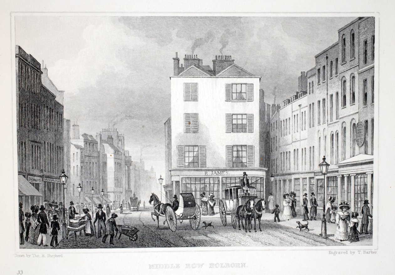 ミドルロウ、ホルボーン、「ロンドンと19世紀の環境」パブから。 Jones und Co.、1827-1829 作： トーマス・ホスマー・シェパード