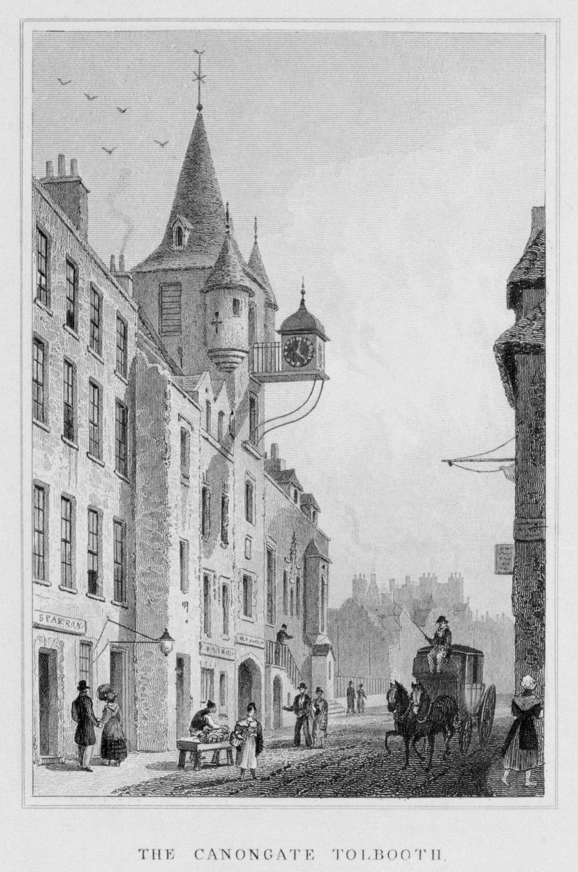 Canongate Tolbooth、エジンバラ、トーマス・バーバーによって彫刻、1829 bw写真） 作： トーマス・ホスマー・シェパード
