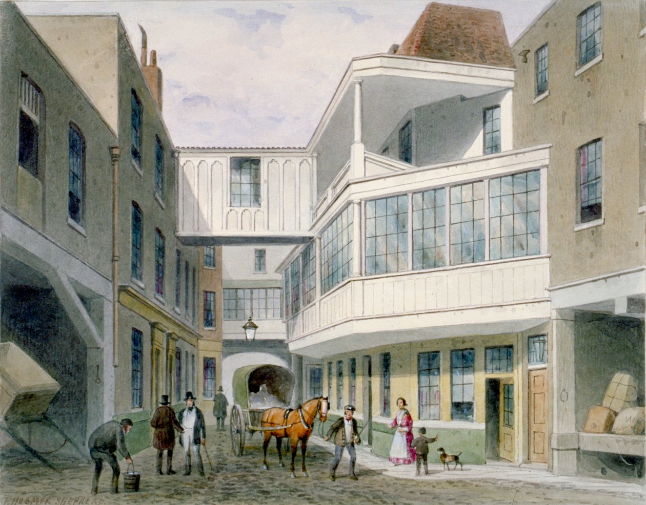 Cross Keys Tavern、Wood Street、City of London、c1850 の眺め。 作： トーマス・ホスマー・シェパード
