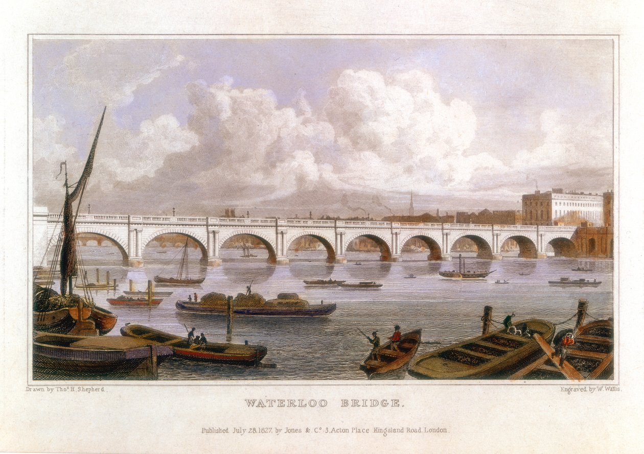 1817年、テムズ川を渡るロンドンのウォータールー橋 作： トーマス・ホスマー・シェパード