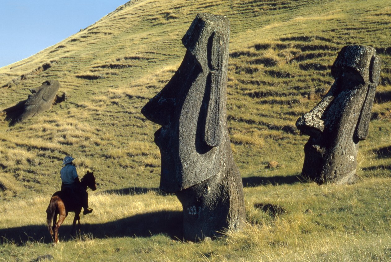 イースター島の火山地帯にあるモアイと呼ばれる一枚岩は、古代の歩哨である。 作： トーマス・J・アバクロンビー