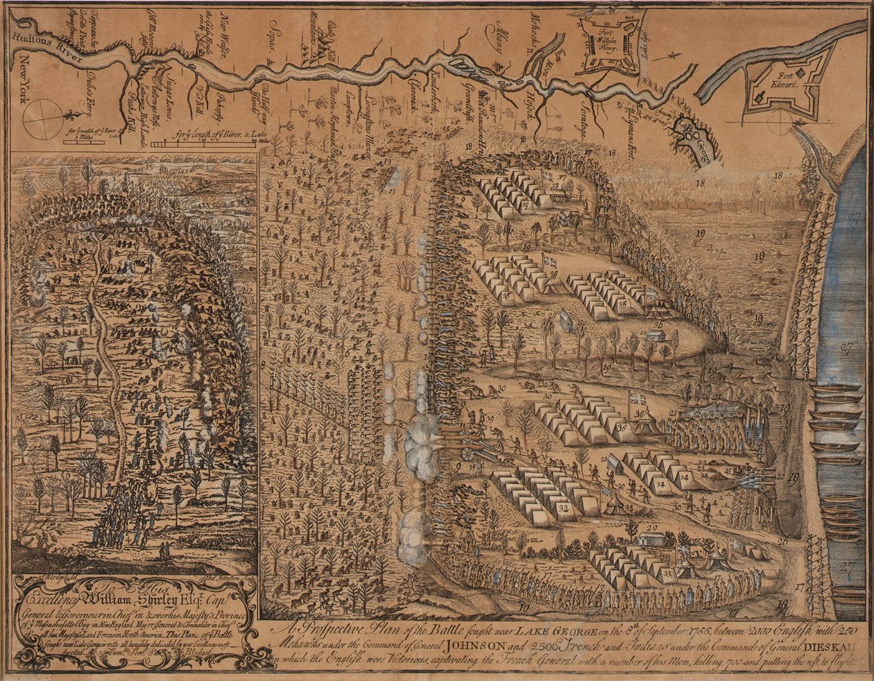 1755年9月8日、レイク・ジョージ近郊での戦いの見取り図 作： トーマス・ジョンストン