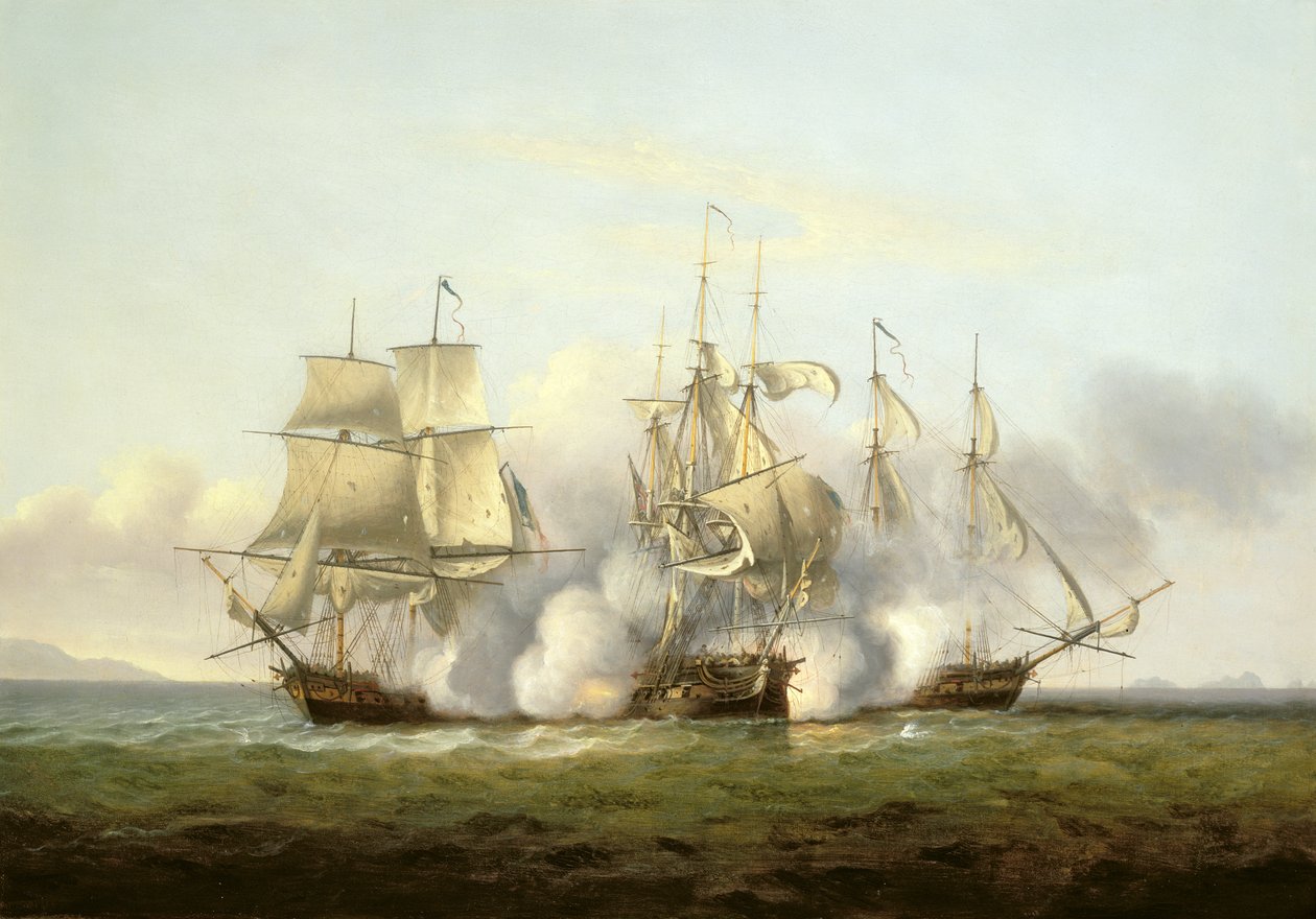 HMSゴアとフランスの旗艦「パリニュア」と「ピラード」（197354も参照） 作： トーマス・ルニー