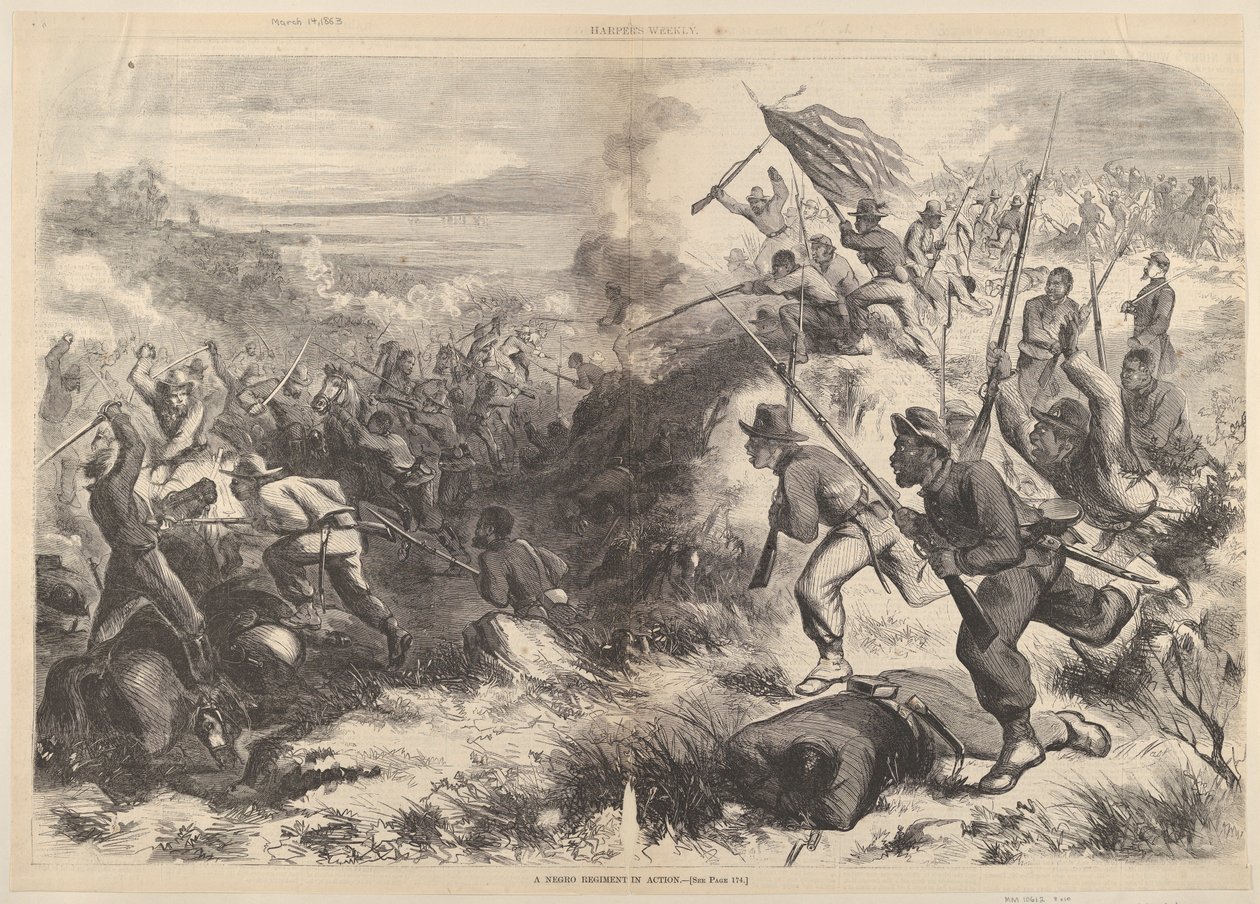 1863 年 3 月 14 日、Harpers Weekly の黒い連隊の活動。 作： トーマス・ナスト