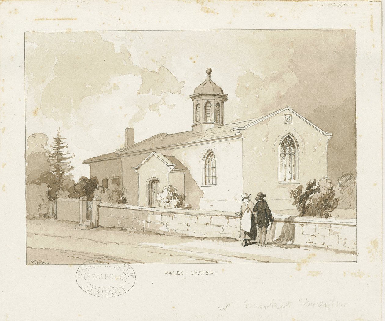 Drayton-in-Hales-Hales Chapel：セピア色のウォッシュドローイング、nd [1817-1845]（ドローイング） 作： トーマス・ペプロー・ウッド