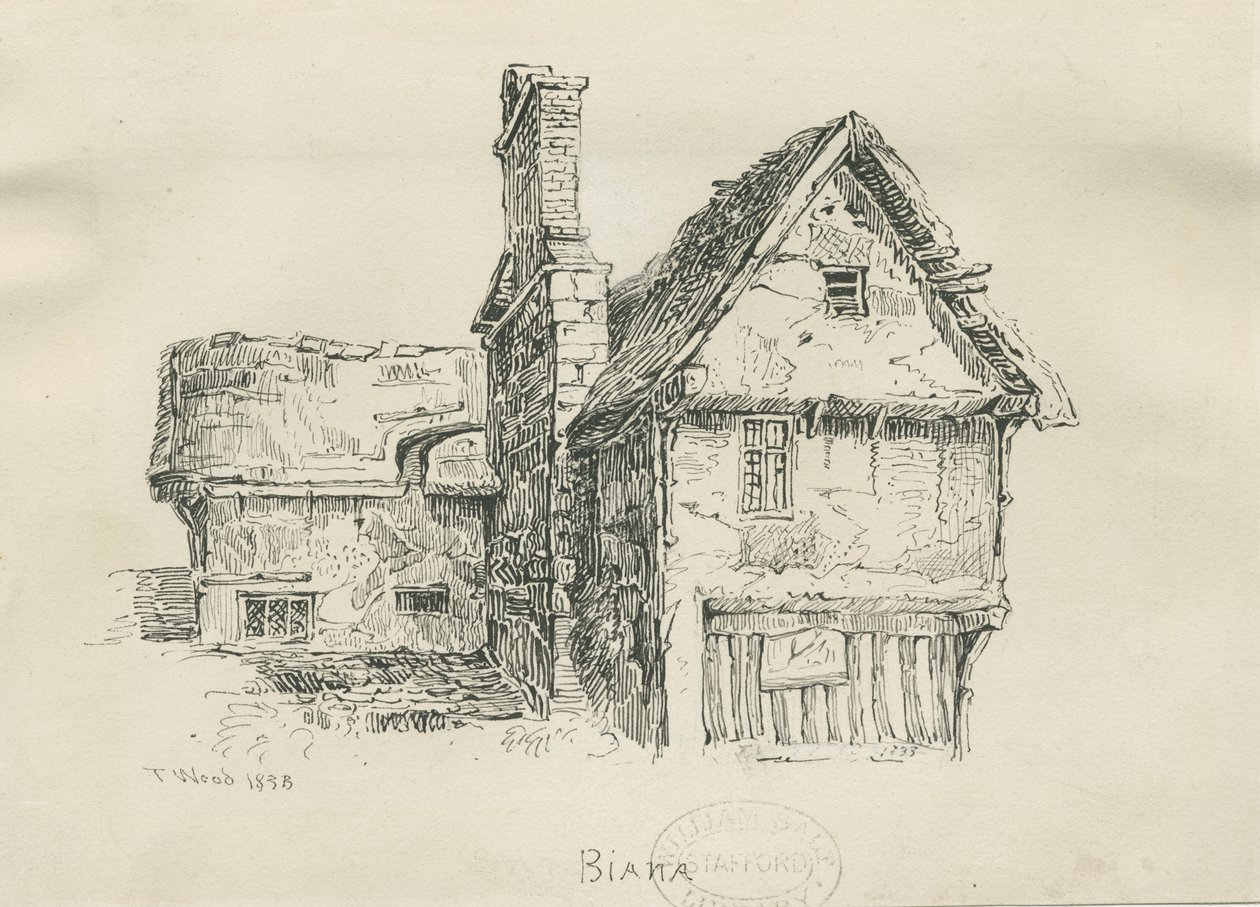 エクルシャル-ビアナホール：ペンとインクの描画、1833年 作： トーマス・ペプロー・ウッド