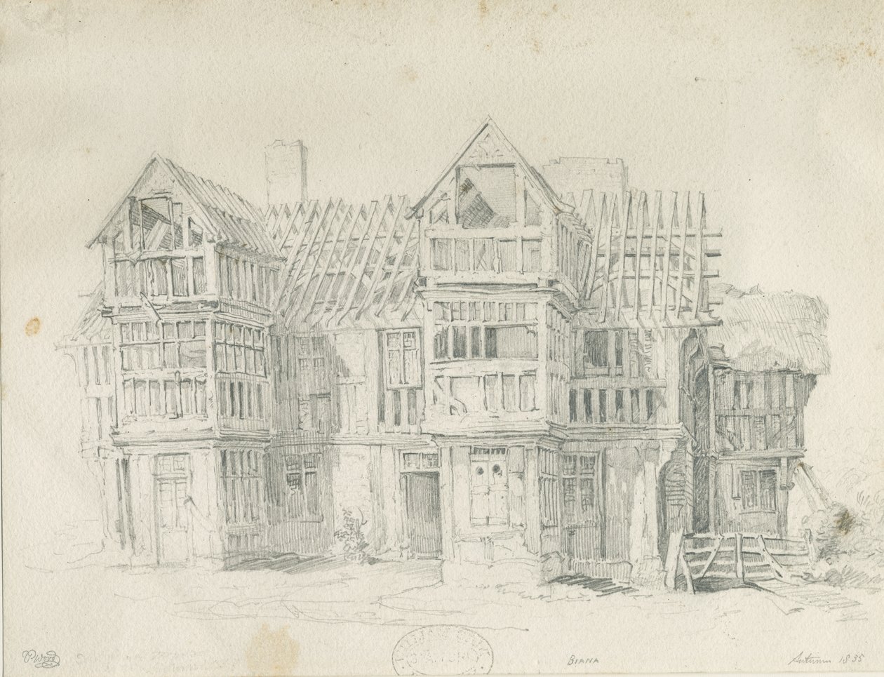 エクルシャル-ビアナホール：鉛筆画、1835年 作： トーマス・ペプロー・ウッド