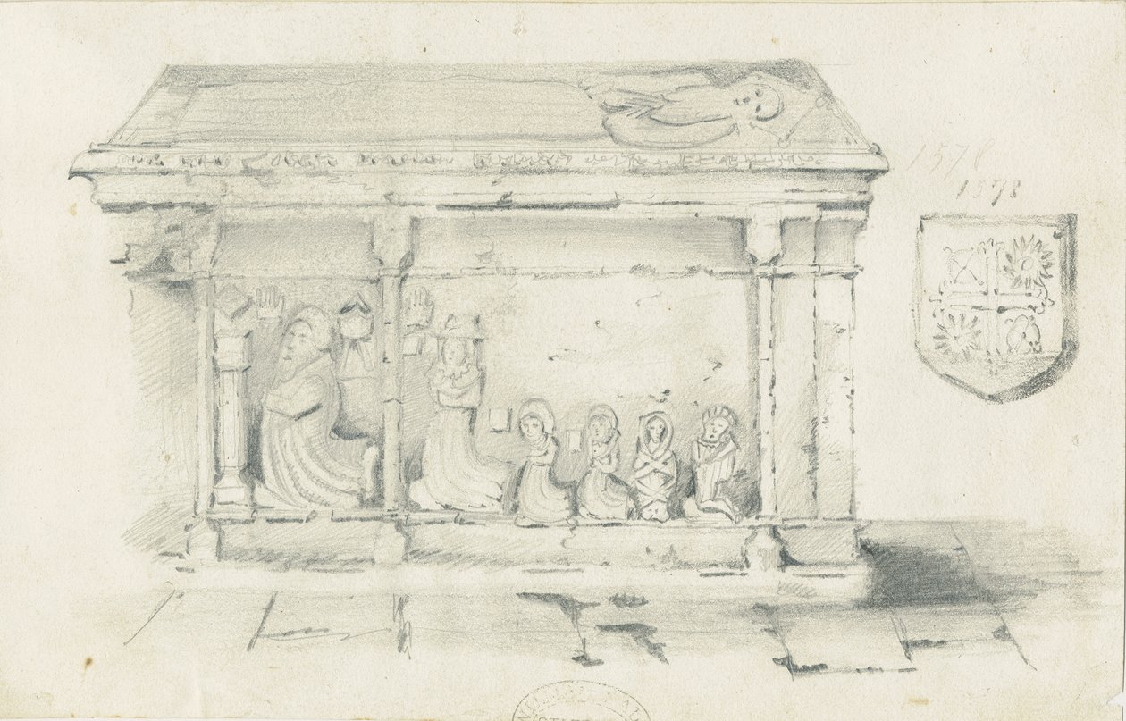 エクルシャル教会-ベンサム司教の墓：鉛筆画、nd [1817-1845] 作： トーマス・ペプロー・ウッド