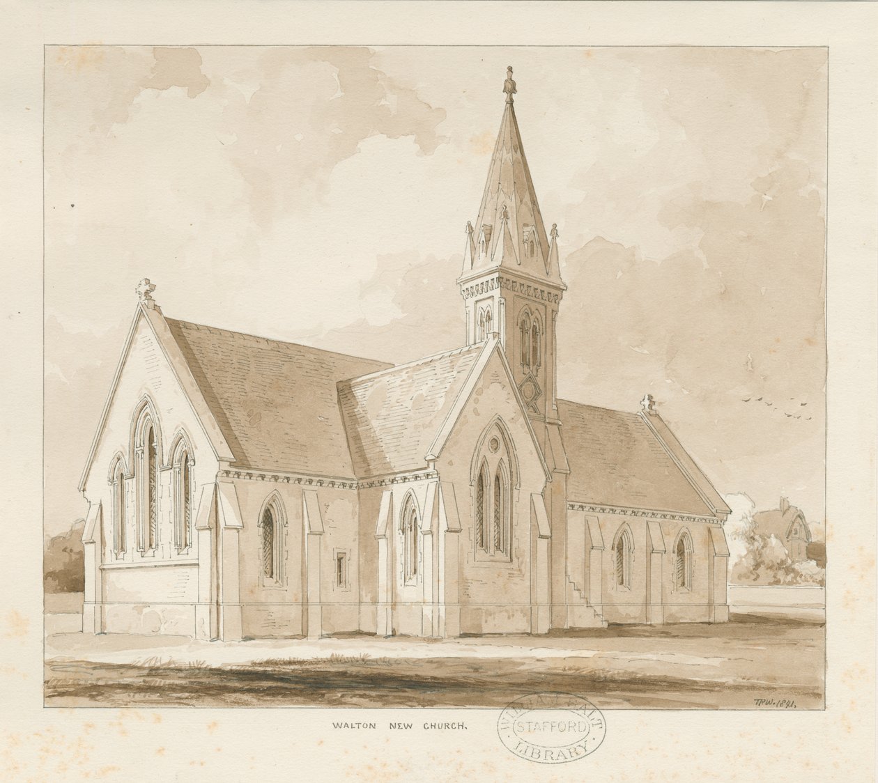 Walton-on-the-Hill Church [新機能]：ペンとウォッシュの描画 作： トーマス・ペプロー・ウッド