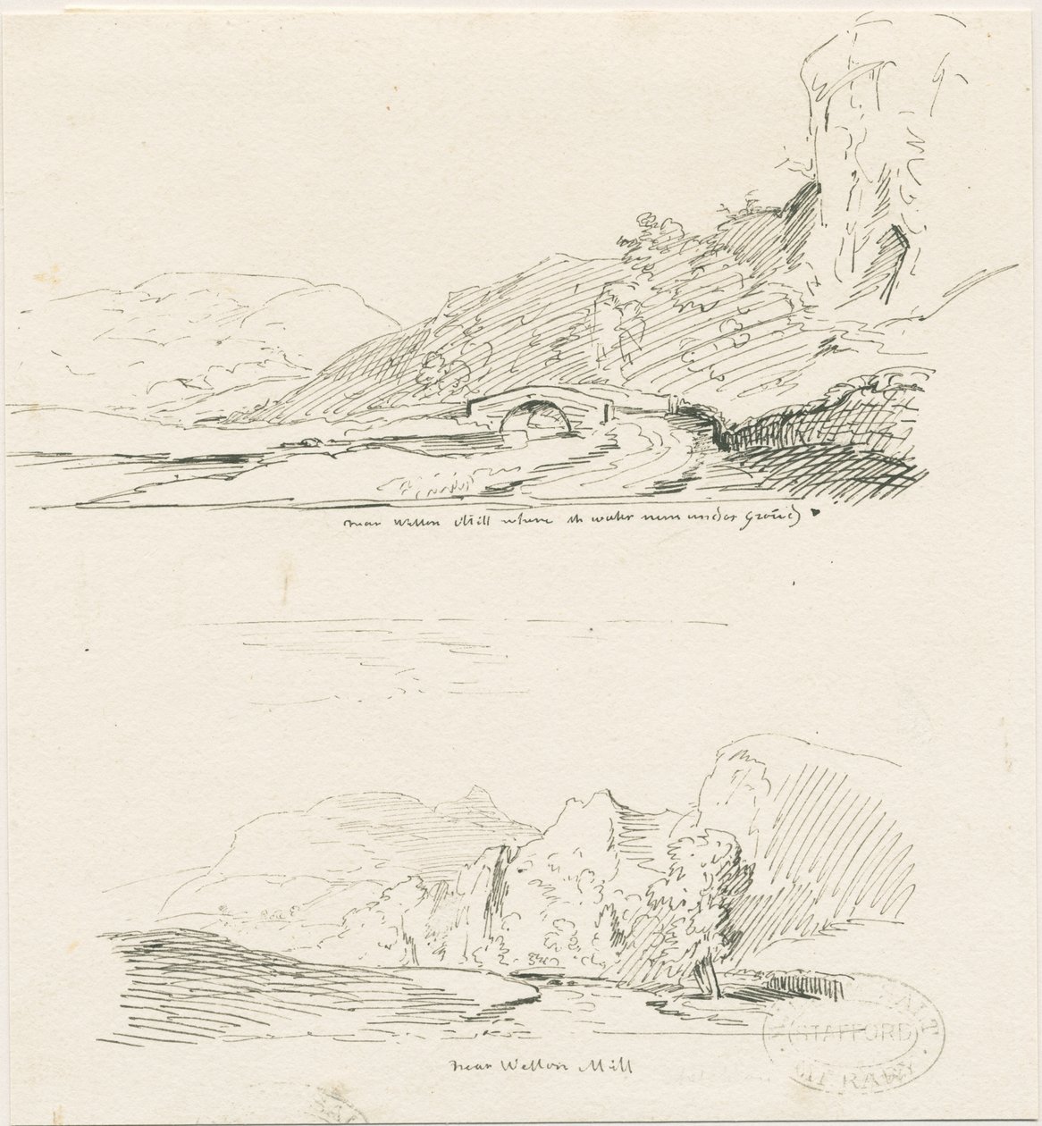 ウェットトンミル：ペンとインクの描画、ND [1817-1845] 作： トーマス・ペプロー・ウッド