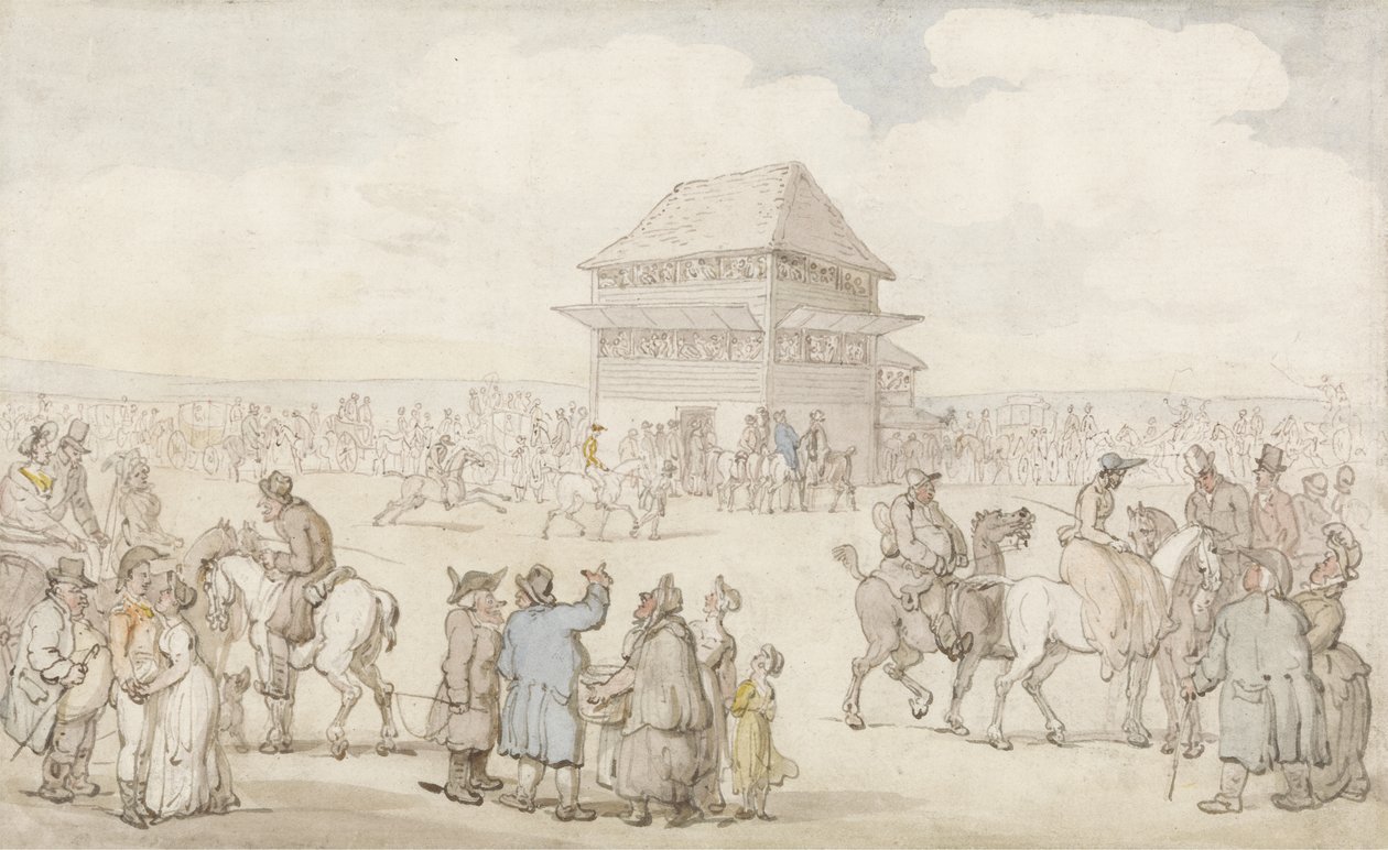 混雑したレースミーティング、c.1805-10（ペンとインク、紙にw - c） 作： トーマス・ローランドソン