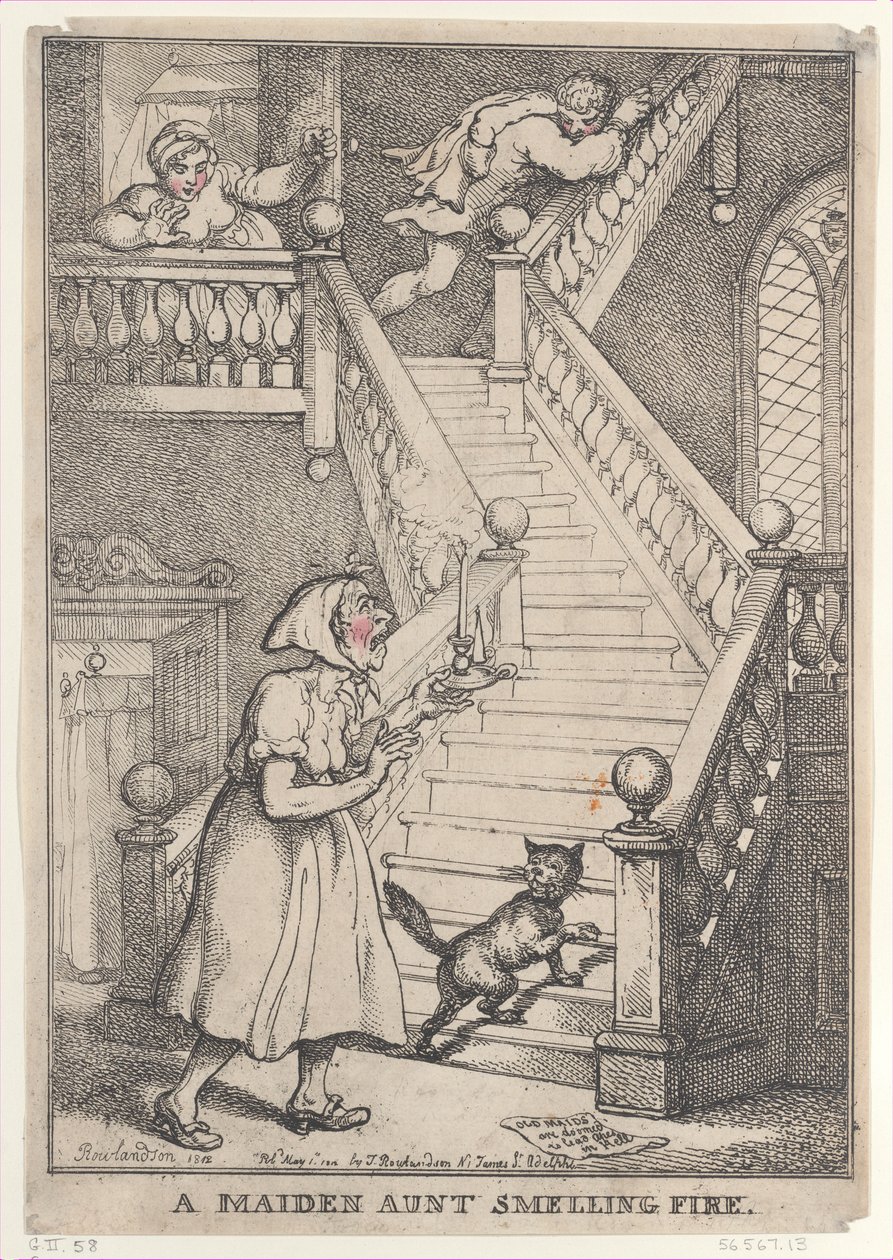 A Maiden Aunt Smelling Fire、[1806 年 5 月 1 日]、5 月 1 日に再発行、...、[1806 年 5 月 1 日]、1812 年 5 月 1 日に再発行。 作： トーマス・ローランドソン