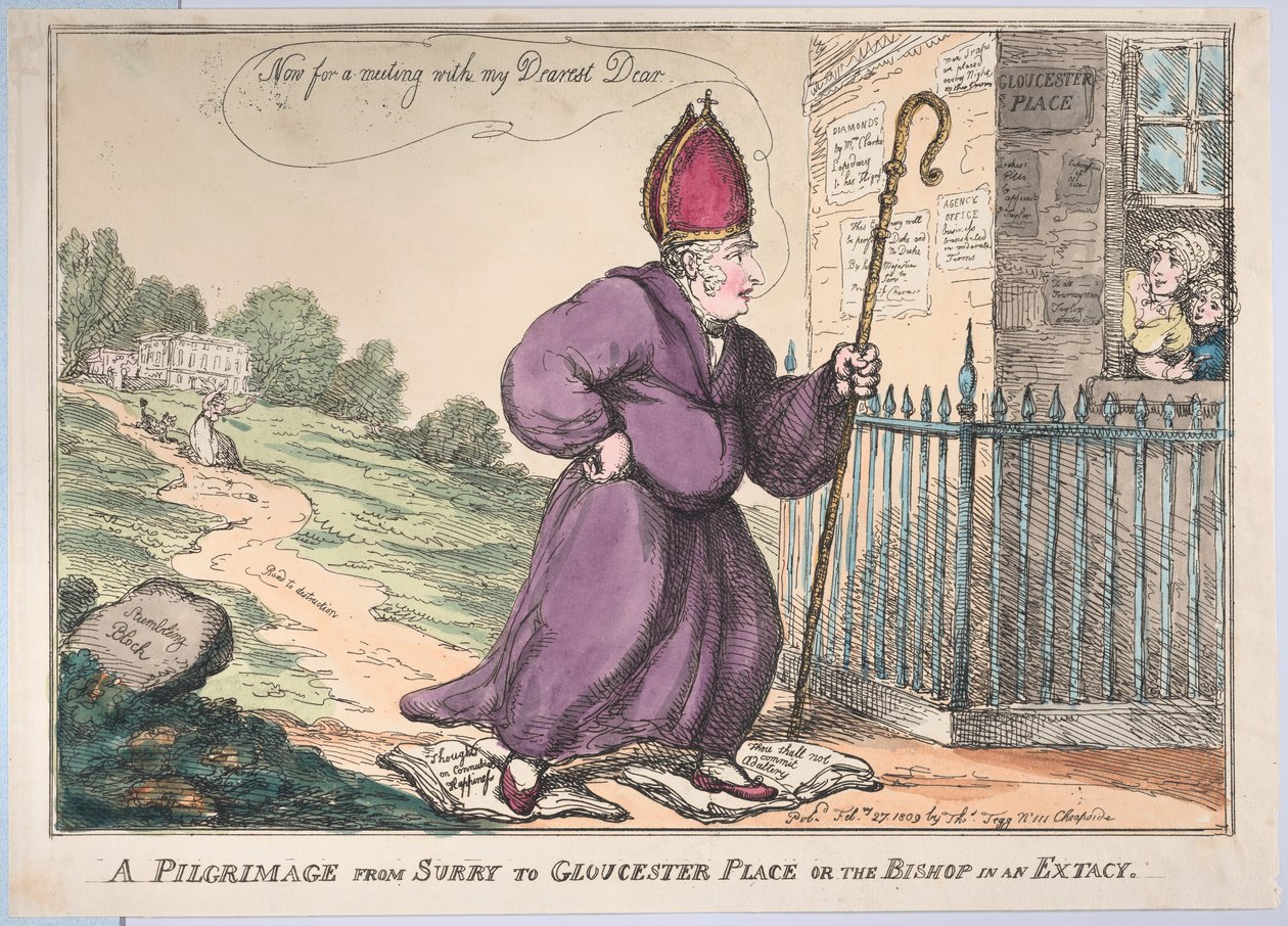 A Pilgrimage from Surry to Gloucester Place or the Bishop in an Extacy, February 27, 1809. 作： トーマス・ローランドソン