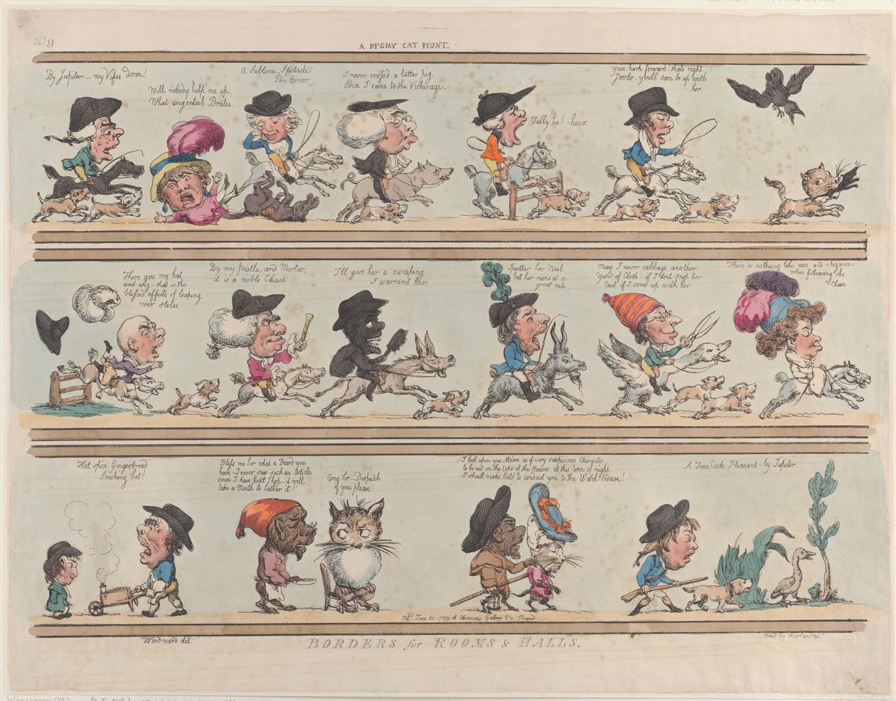 A Pygmy Cat Hunt, Borders for Rooms and Halls, Plate 9, June 20, 1799., June 20, 1799. 作： トーマス・ローランドソン
