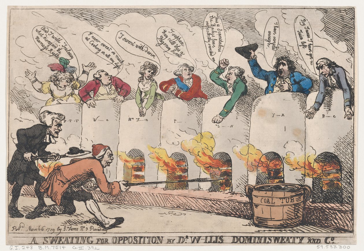 1789年3月6日、1789年3月6日、W-Llis Dominisweaty and Co.博士による反対の発汗。 作： トーマス・ローランドソン