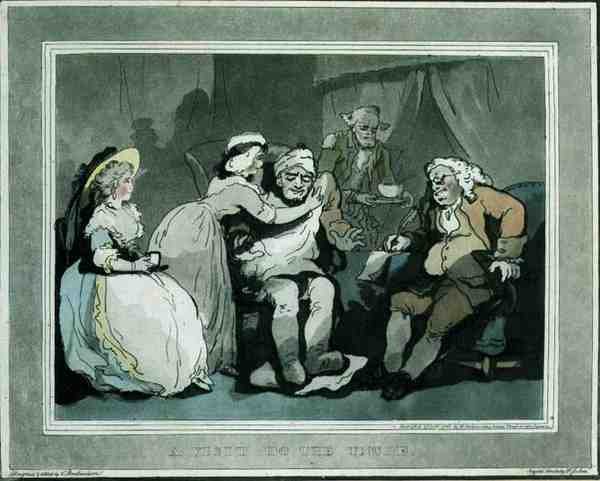 フランシス・ジュークス（1747-1812）のアクアチントによる "A Visit to the Uncle"（E.Jacksonによる出版）。 作： トーマス・ローランドソン