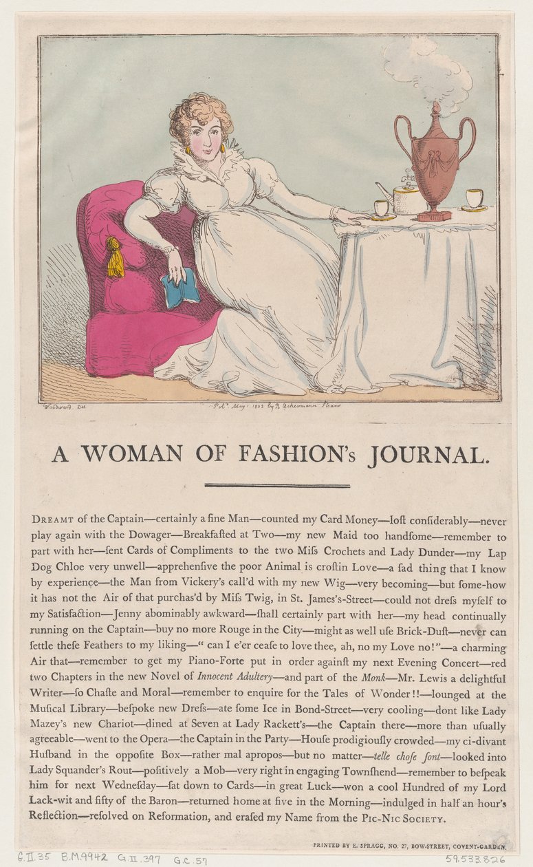 ファッション誌の女性、1802 年 5 月 1 日、1802 年 5 月 1 日。 作： トーマス・ローランドソン