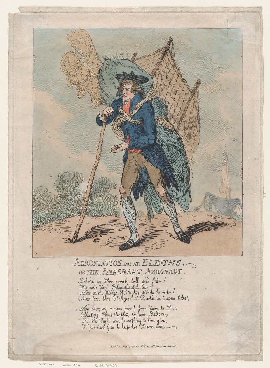 Aerostation out at Elbows, or The Itinerant Aeronaut, September 5, 1785.9.5. 作： トーマス・ローランドソン