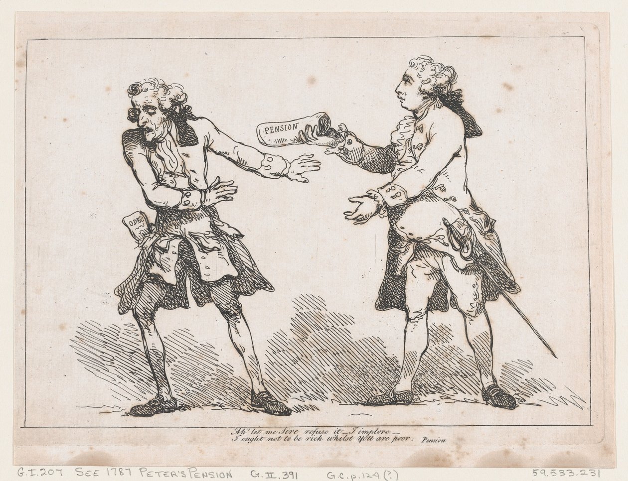 ああ、父よ、それを断らせてください...、ピーター・ピンダー著ピーターの年金より、Esq., 1787., 1787. 作： トーマス・ローランドソン